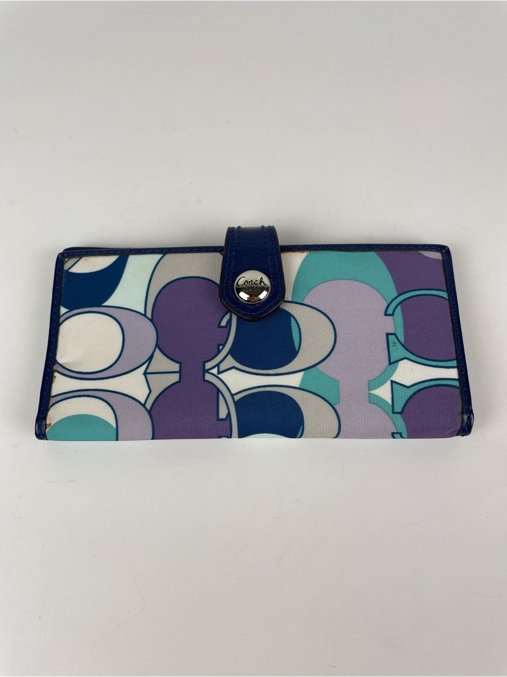 Vintage Coach Kyra Daisy Scarf Print Continental Flap Slim Wallet Purple